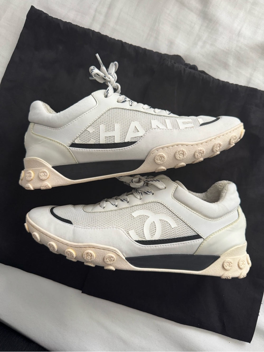 Chanel Women’s White & Black Low-Top Sneakers